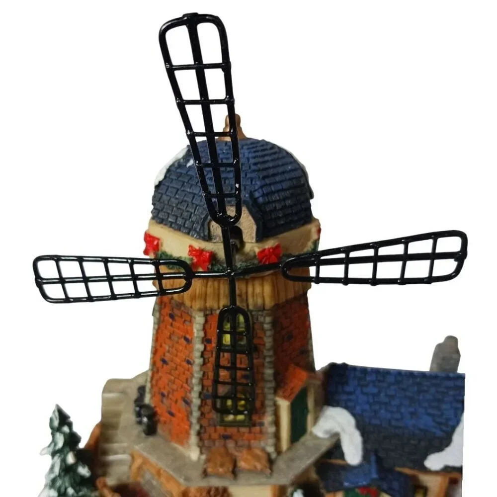 Collectible Resin Lighted Animated Windmill Christmas Village 11.5'tall